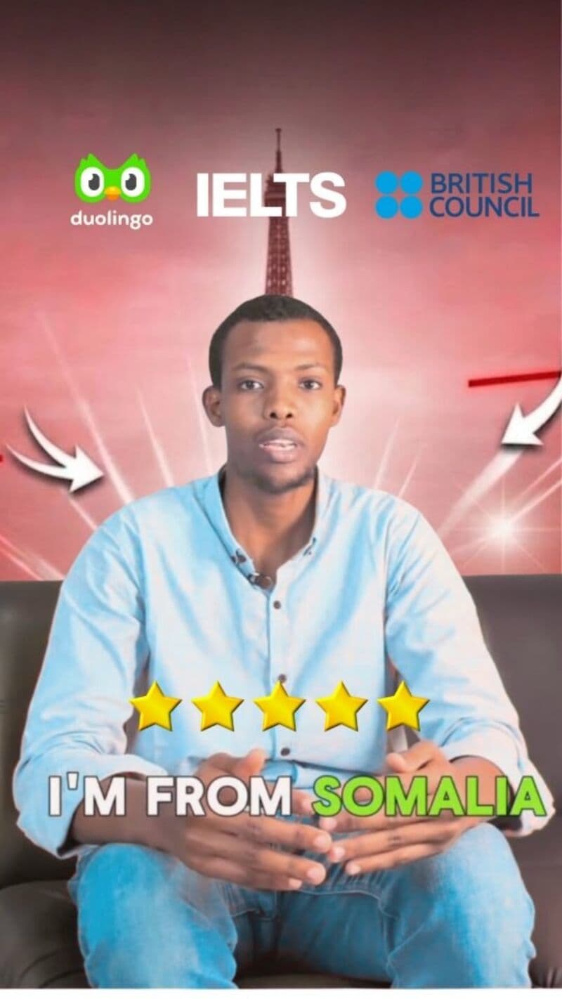 A student from Somalia giving a five-star review of his test preparation